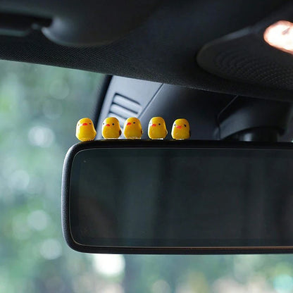 5PC Car Interior Decoration Accessories, Cute Female Cartoon Figurines, Rear Mirror, Air Outlet, Mini Yellow Chicken