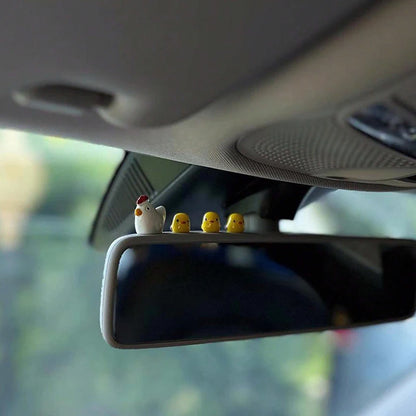 5PC Car Interior Decoration Accessories, Cute Female Cartoon Figurines, Rear Mirror, Air Outlet, Mini Yellow Chicken